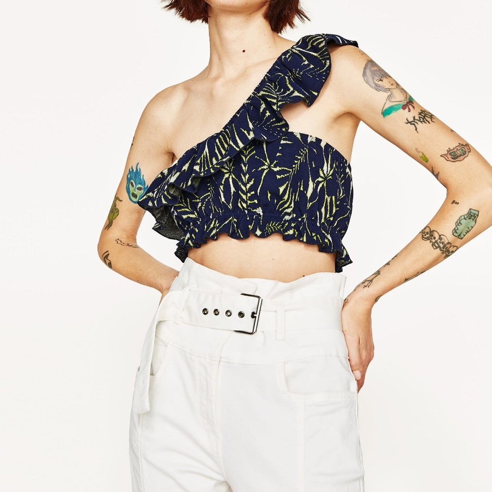 Zara frilled jacquard top